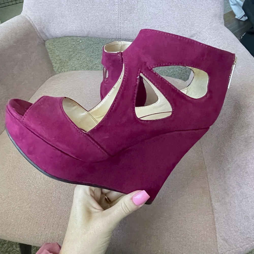 Purple Guess Wedge Heel Shoes